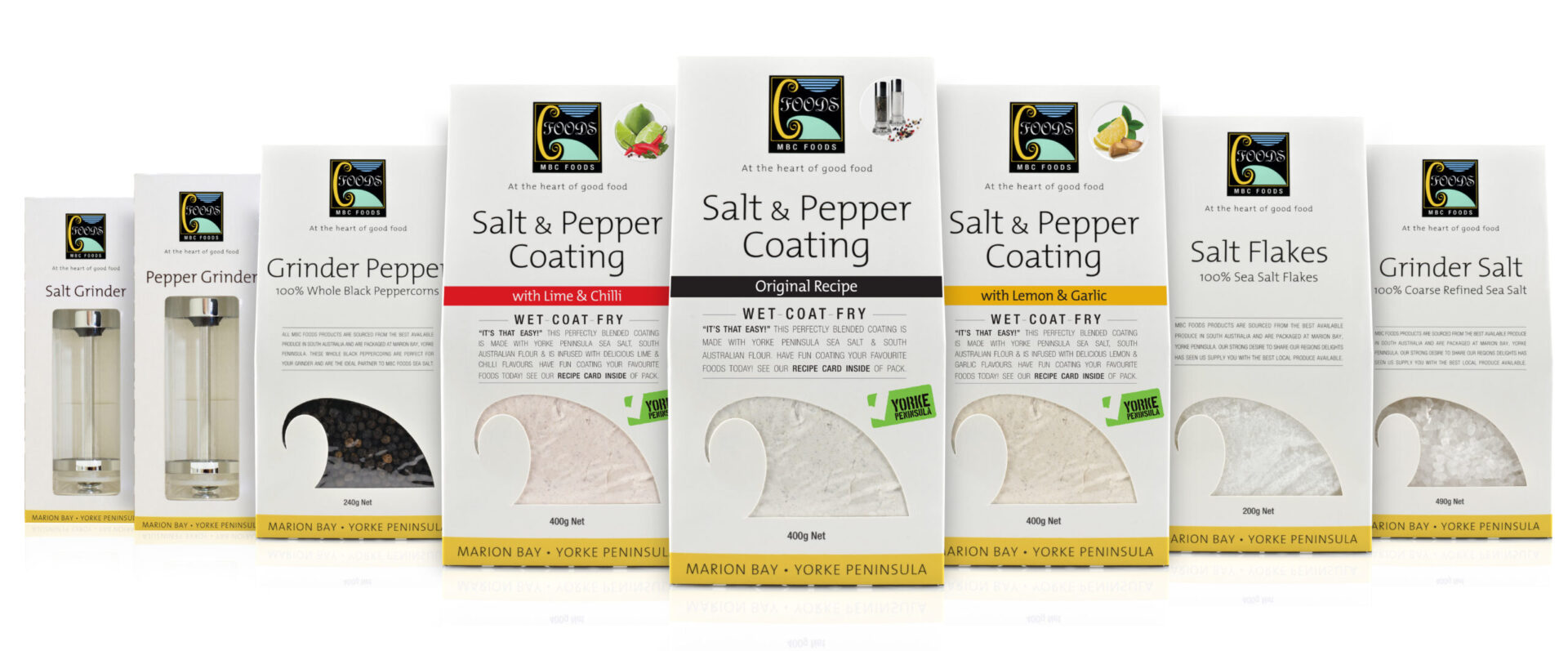 Three different varieties of the Salt & Pepper Coating by MBC Foods.